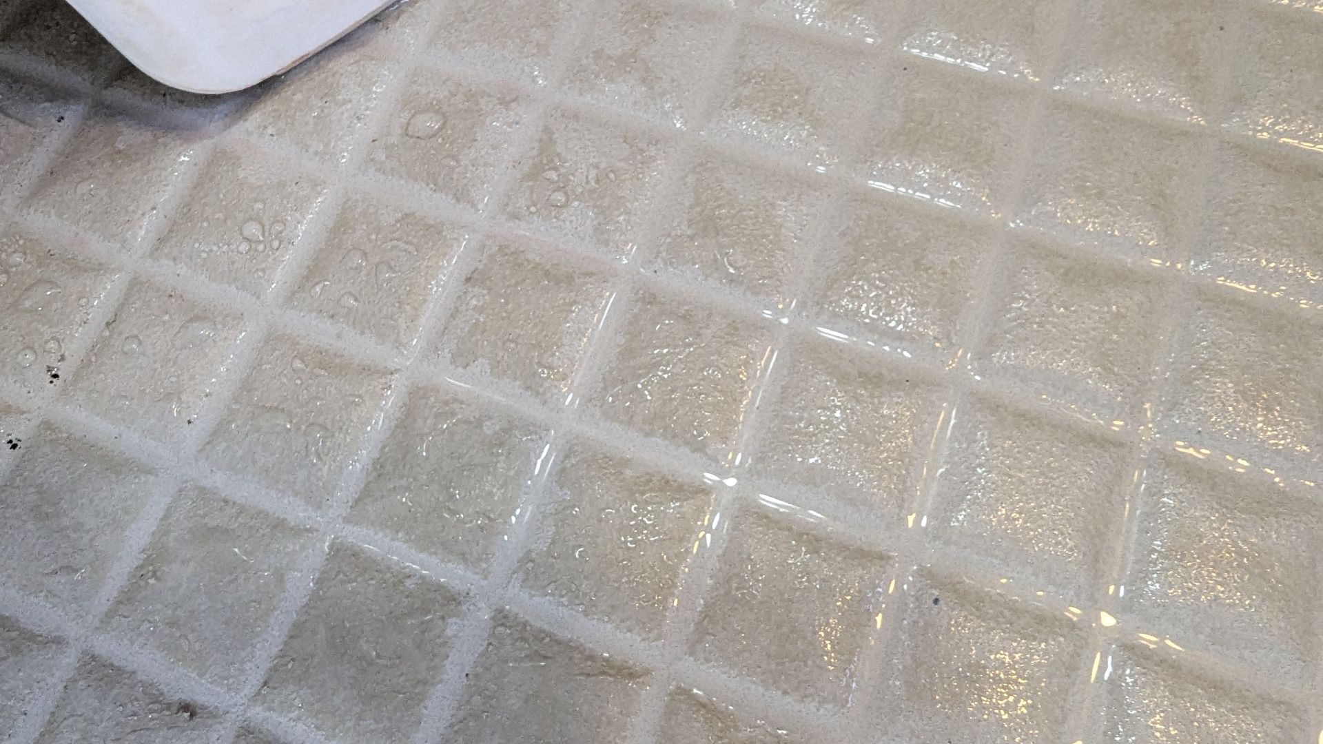 風呂の床の黒い汚れ。